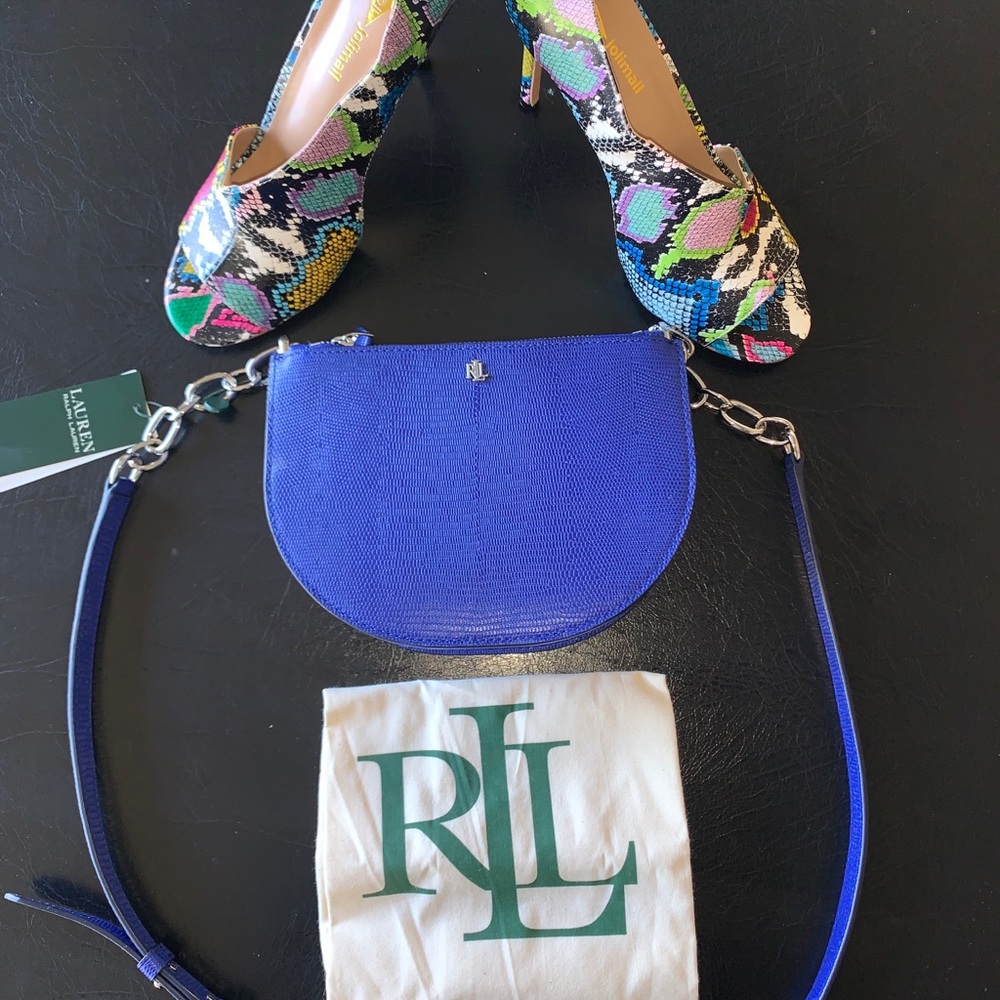 Ralph Lauren Blue Embossed Leather Crossbody